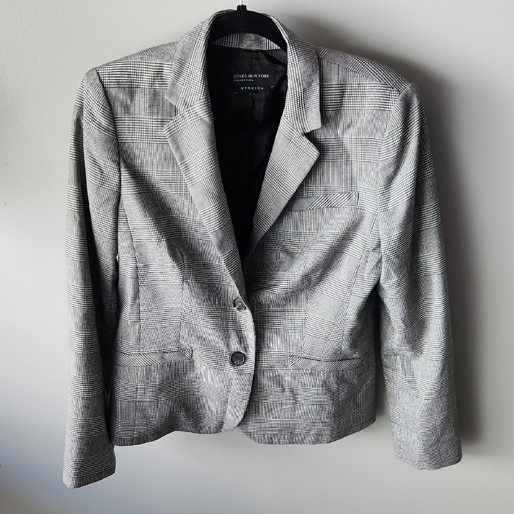 Jones New York Black and White Checkered Blazer